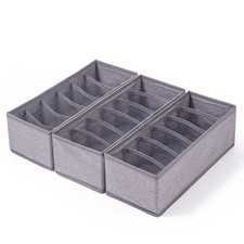 Qozary 3 Pack Sock Underwear Drawer Organizer Dividers, 6 Cells, Grey