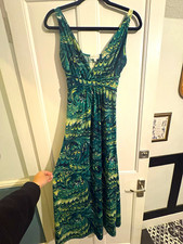 Apricot Women’s Green Swirl V-Neck Strappy Sleeveless A-Line Midi Dress 10