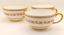 Set of 3 Limoges J.P.L. Jean Pouyat Tea Cups Pink Roses Gold JPL FRANCE