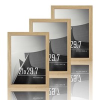 Bilderrahmen Holz A4 Natur Fotorahmen MDF Acrylglas Wandhaken 21X30Cm 3Er Set