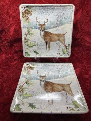 Certified International Susan Winget WINTER LODGE-  2  Dinner Plates 10.5 New