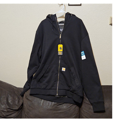 Carhartt Rain Defender Relaxed Fit Black Sherpa Lined Full Zip Hoodie XL Tall