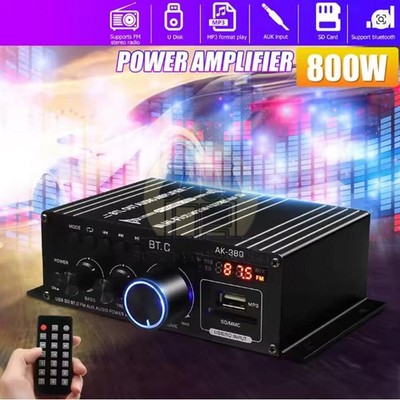 2 Channel 800W bluetooth Mini HIFI Power Amplifier Audio Stereo Amp Home Car FM