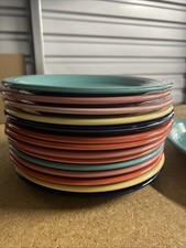 Set of 15 Fiestaware Plates, Homer Laughlin, Pink Light Dark Blue Yellow Orange