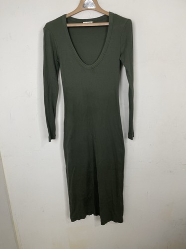 Abito donna standard James Perse 1 piccolo verde salvia body a costine scollo a V profondo - Foto 2 di 8