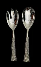 Home Collection Silver Plate Rope Handle Salad Serving Set Fork & Spoon 10”