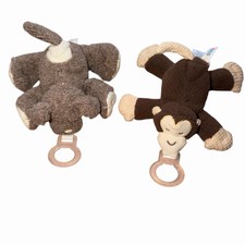 Nookums Paci Plushies Brown Puppy Dog And Monkey Pacifier Holders Set Of 2