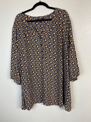 Ulla Popken Womens Floral Tunic Top Plus Size 24 26 Black Orange Peasant Boho
