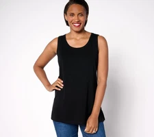 Isaac Mizrahi Live! Women's Top Sz L Essentials Micro Pima Rib Black A667748