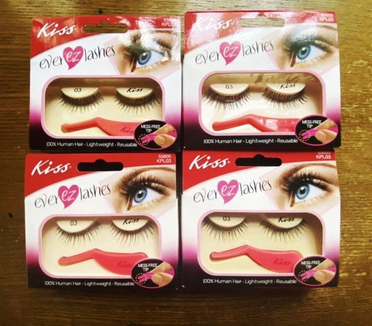 KISS Ever EZ Lashes 03 (KPL03) Lote de 4 paquetes - 1 par cada uno, negro Wispy natural Foto 3 de 4