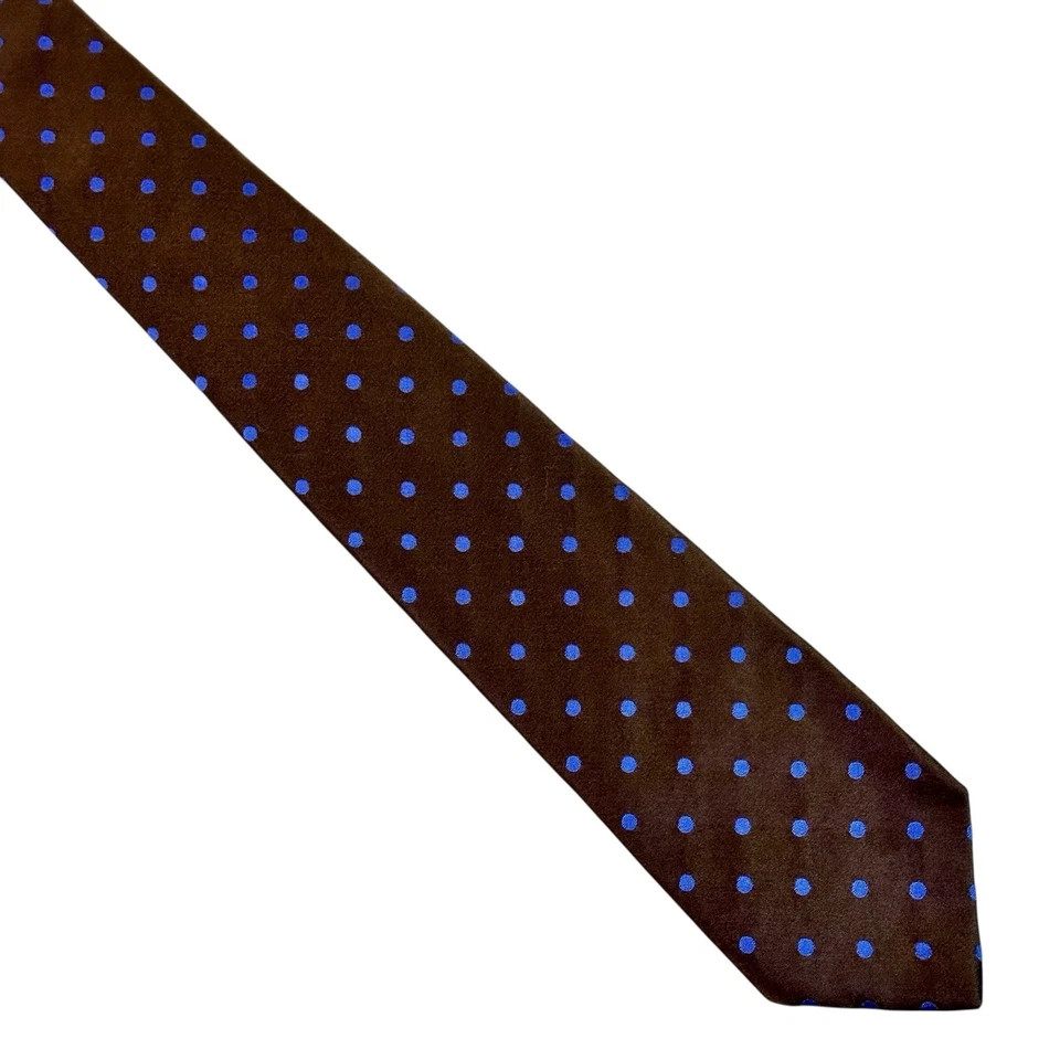 "Corbata Isaia Napoli marrón azul a lunares - 7 pliegues de seda Italia 61"" x 3,25""" Foto 4 de 4