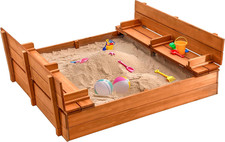 Large Wooden Kids Sandbox with Lid   Outdoor Sand Box for Kids with Cover Sand P