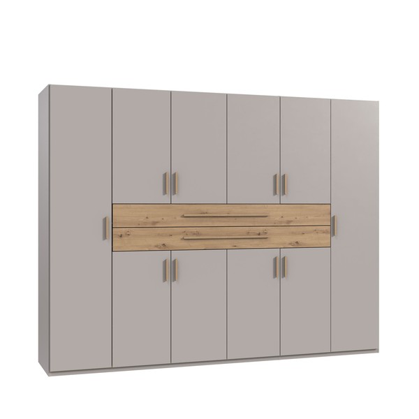 DrehtüRenschrank Kleiderschrank 270Cm Beige Grau Schubladen Griffe Eiche Artisan-image