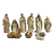 Nativity Christmas Set Manger Scene - 10pcs Hand-Painted Nativity Figurines -...