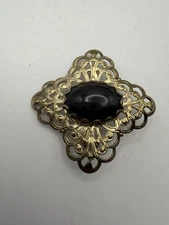 Vintage Gold Toned filigree Victorian Revival brooch In Gift Box ￼