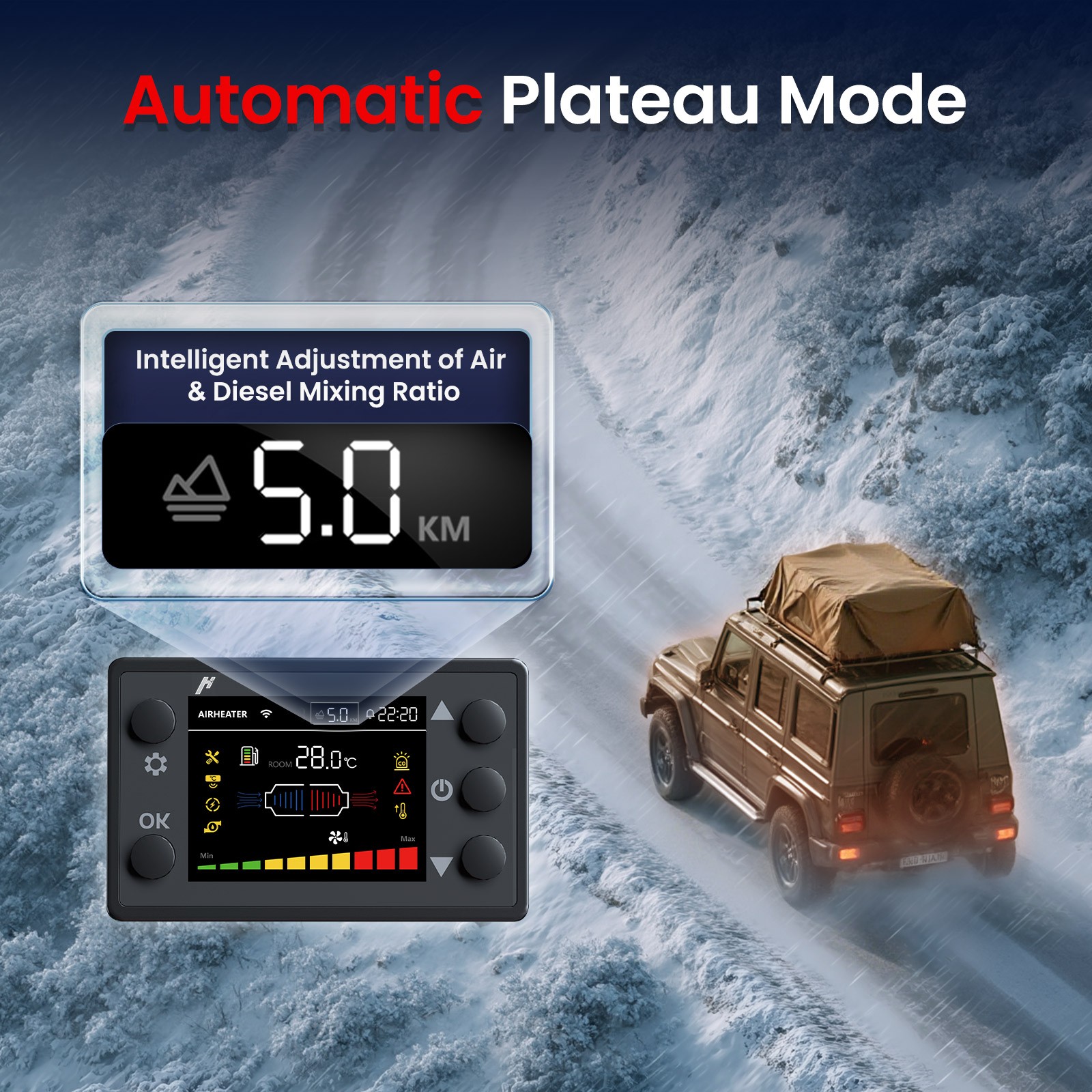 Hcalory 12V-24V 110V 8KW Bluetooth Diesel Air Heater For Car Bus RV Indoors