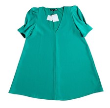 Zara Womens Green V-neck Puff Sleeves Mini Shift Dress Size Large