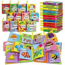 12PCS Soft Baby Books, Soft Cloth Books, Bath Toys, Crinkle Washable Non-Earl...