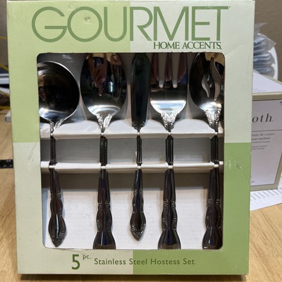 Gourmet Home Accents 5pc Lily Pattern Stainless Steel Hostess Flatware SET New