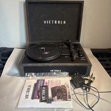 Parker Suitcase Record Player Victrola Lambskin Grey Bluetooth Turntable Tested