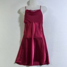 VTG 90  s Red Satin Slip Dress Lace Cowl Neck Womens S Romantic Fairy Valentines