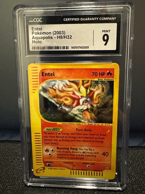 Pokemon Entei Aquapolis H8 Holo CGC 9 Vintage TCG WOTC English 2003 SO CLEAN!