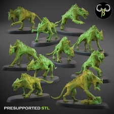 10 Blood Hounds, Undead Wolves, 3D Printed ClayBeastCreation