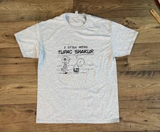Peanuts Charlie Brown Graphic T Shirt Mens Sz L Gray “I Still Miss Tupac Shakur”