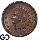1897 Indian Head Cent Penny, 4-Full Diamonds, Choice Gem BU++