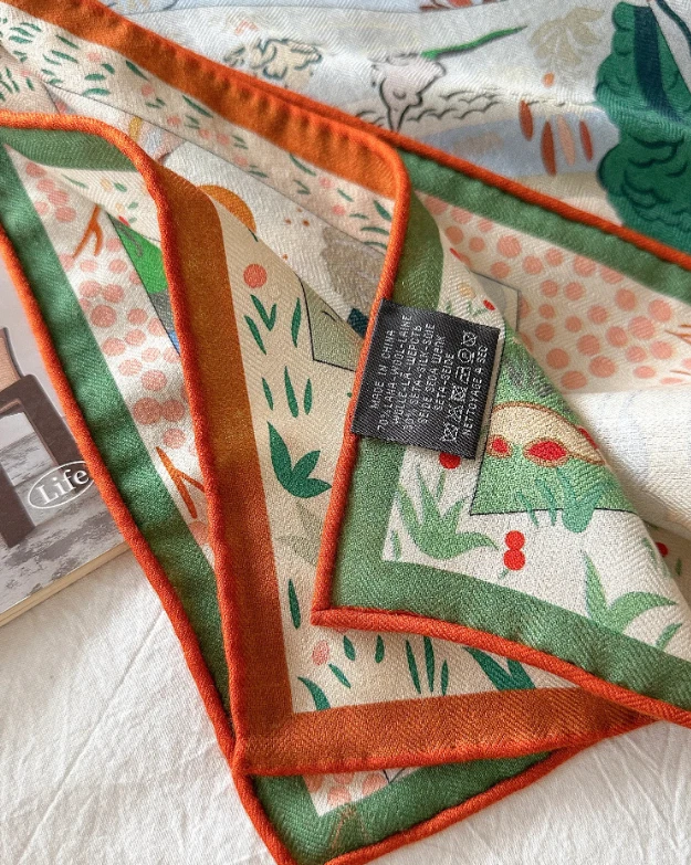  Bufanda chal 70 % cachemir 30 % seda 26"" 2 caras estampado animal naranja pañuelo envolvente  Foto 3 de 4