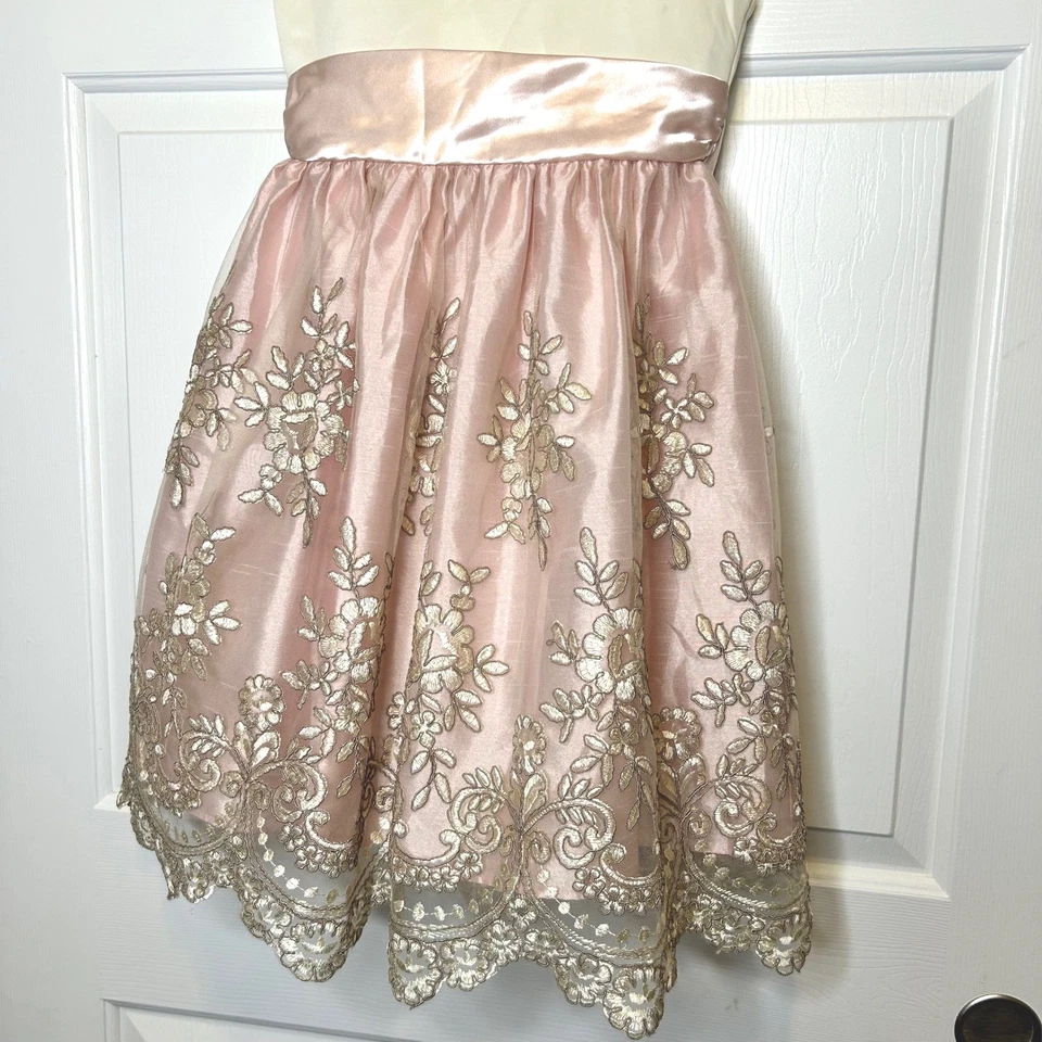 Vestido de Fiesta Jayne Copeland Niñas Crema Rosa Dorado Floral Bordado Talla 7 Foto 3 de 4