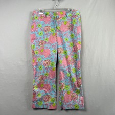 Vintage Lilly Pulitzer 90s Capri Pants Womens 10 Floral Elephant Blue Coastal