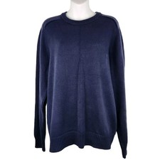 J Crew Thick Cotton Cable Knit Nordic Crewneck Fisherman Sweater LG Navy Blue