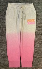 Victoria's Secret Pink Ombre Dip Dye Joggers Gray Bubblegum Pink Logo L XL NWT