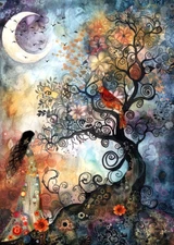 ACEO Artist Trading Card Wishing Tree 2.5x3.5 Whimsical Mini Art Print Forest