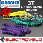 GARRICK 3 Ton Round Webbing Sling 1m - 6m Lifting Hoisting Cargo Yellow Strap 3T