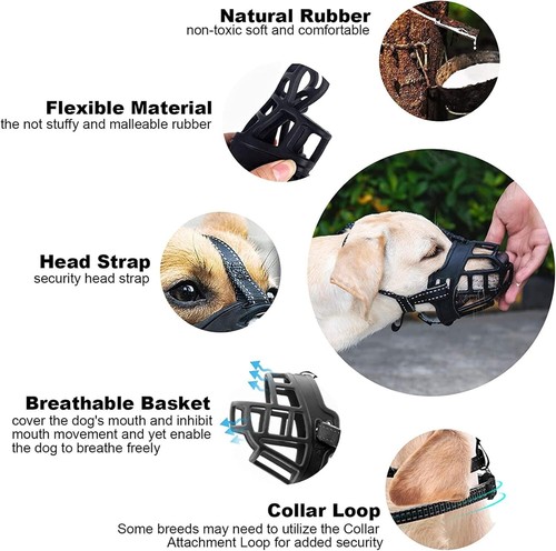 Dog Muzzle, Soft Rubber Safe Basket Breathable Muzzles Adjustable Straps Sz 5 - 第 2/7 張圖片