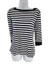 Jones New York sport Pullover navy white strip Size M Medium 100 cotton Box05