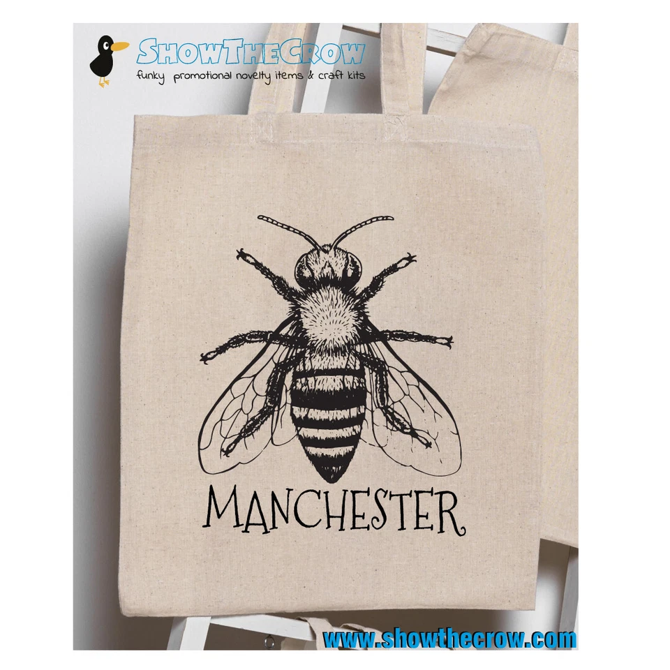 SHIOWTHECROW.COM “Bee Manchester Sketch” 100% Premium Cotton Tote Gift Shoppers Bag