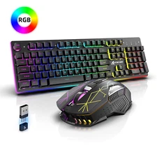 Wireless Gaming Keyboard and Mouse Combo RGB Backlit Rechargeable Dual Receiver