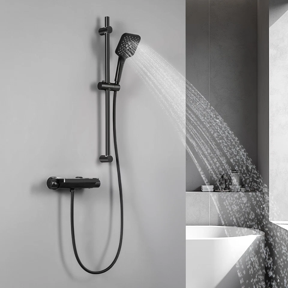 Brausethermostat Duscharmatur Schwarz Dusche Duschthermostat Mit Handbrause Set - Bild 2 von 4