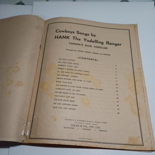 HANK SNOW The YODELLING RANGER Cowboy Songs No.1 SHEET MUSIC ALBUM - Picture 2 of 20