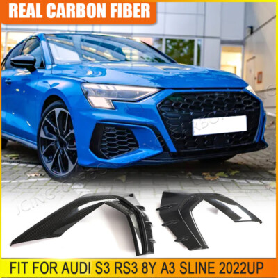 For Audi S3 RS3 8Y A3 Sline 2022-2023 REAL CARBON Front Bumper Canard Vent Fins