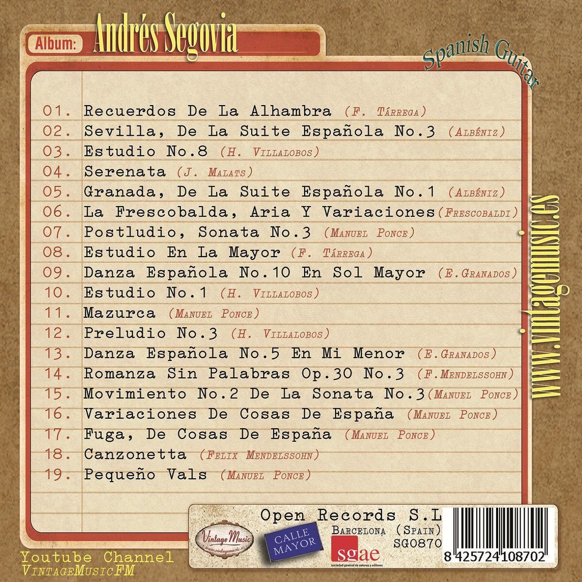 A. SEGOVIA Classic Album for Guitar 10冊 A. SEGOVIA Classic Album for Guitar 10冊 Andres Segovia
