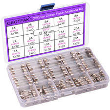 250Pcs Quick Blow Glass Tube Fuse Assorted Kit 250V 1A, 2A, 3A, 5A, 6A, 7A, 8...