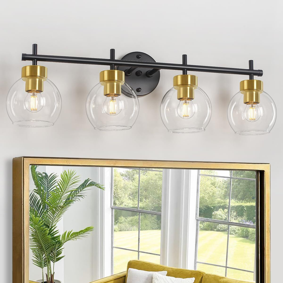 Mid Century Bathroom Light Fixtures Black and Brushed Gold Bathroom