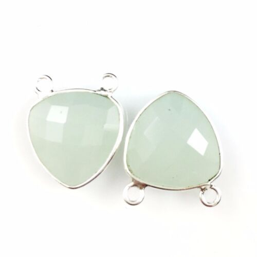 Bezel Gem Links- Sterling Silver-Small Trillion-15mm-Aqua Chalcedony -1pc - Picture 1 of 3