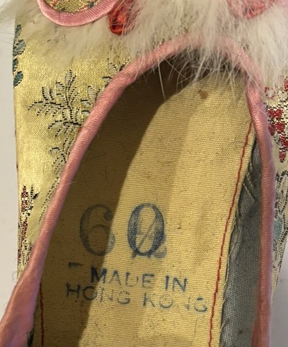 Vintage Pair Child Toddler Chinese Dragon Slippers Satin & Fur Hong Kong 5 7/8” - Picture 3 of 3