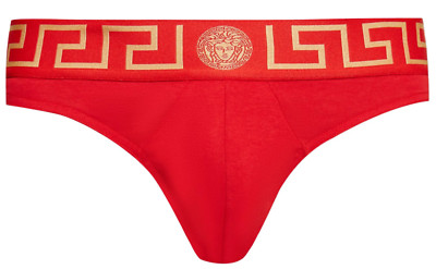 NWT Versace Greca Border Medusa Red Greek Key Logo Thong Underwear Sz 6 US L $95