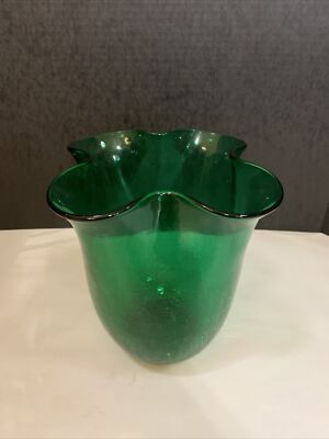 Mid Century BLENKO 404 Crackle Glass Pinched Ruffled green 8.5” | eBay